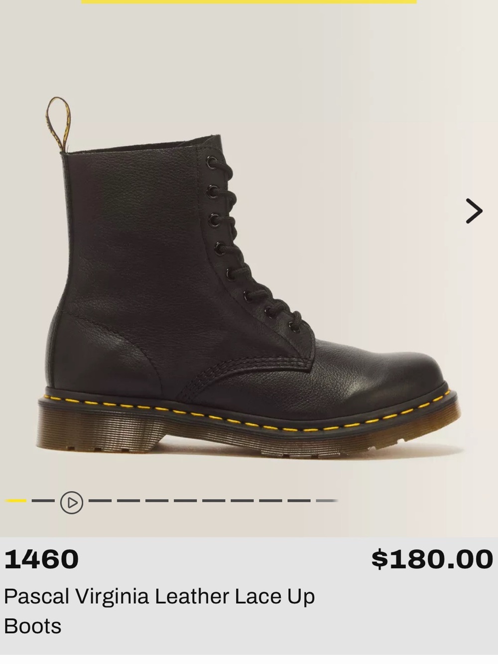 Dr. Martens Black 8-Eye Lace-Up Leather Boots with Yellow Stitching